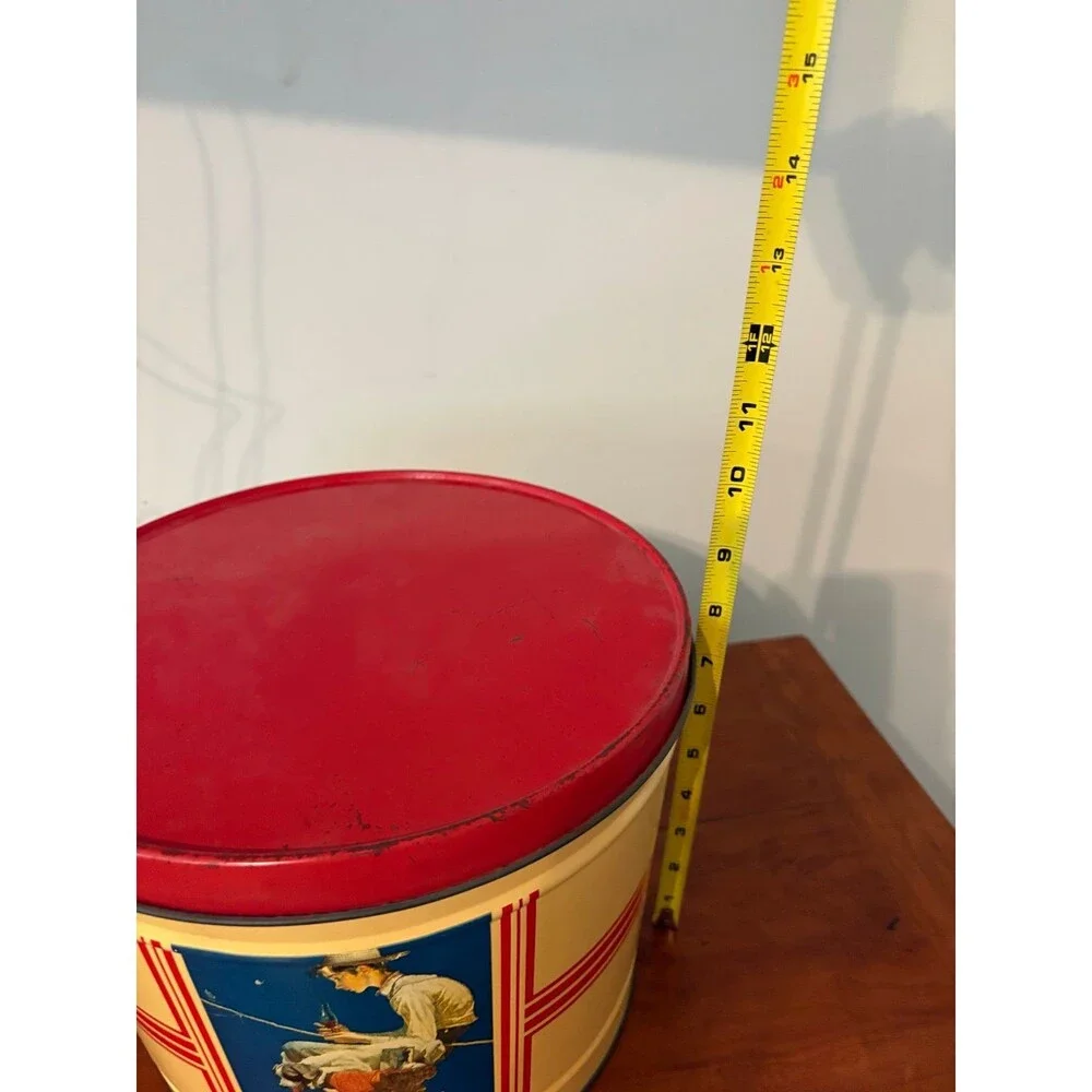 Vintage Coca-Cola Norman Rockwell Metal Cookie Tin Canister w/ Lid 10” x 7”